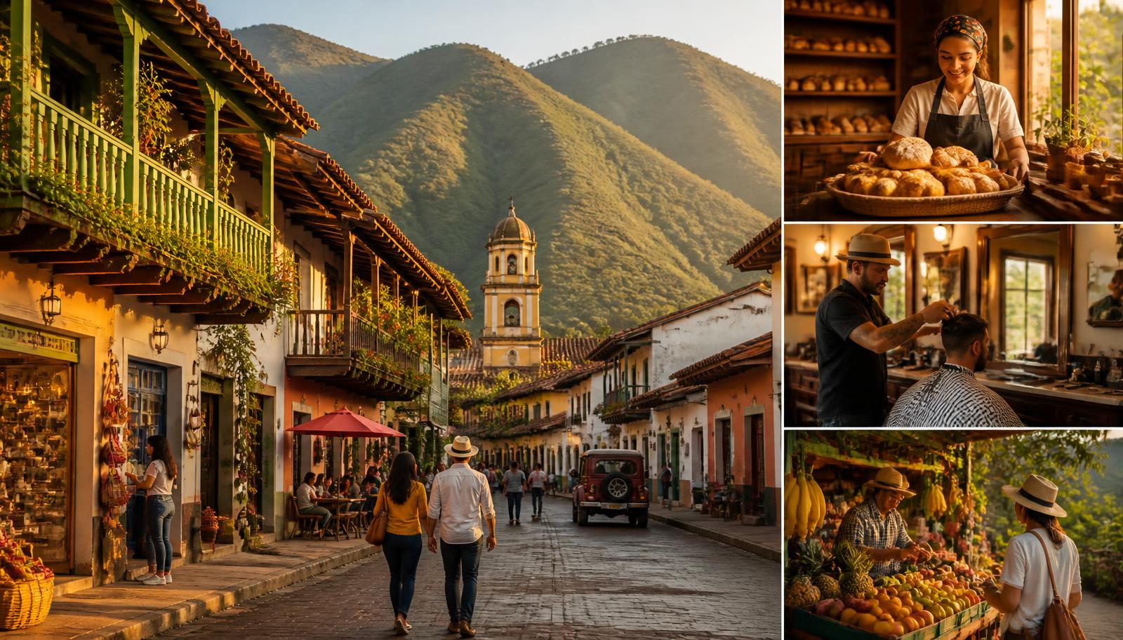 Calle comercial de Tocancipá al atardecer